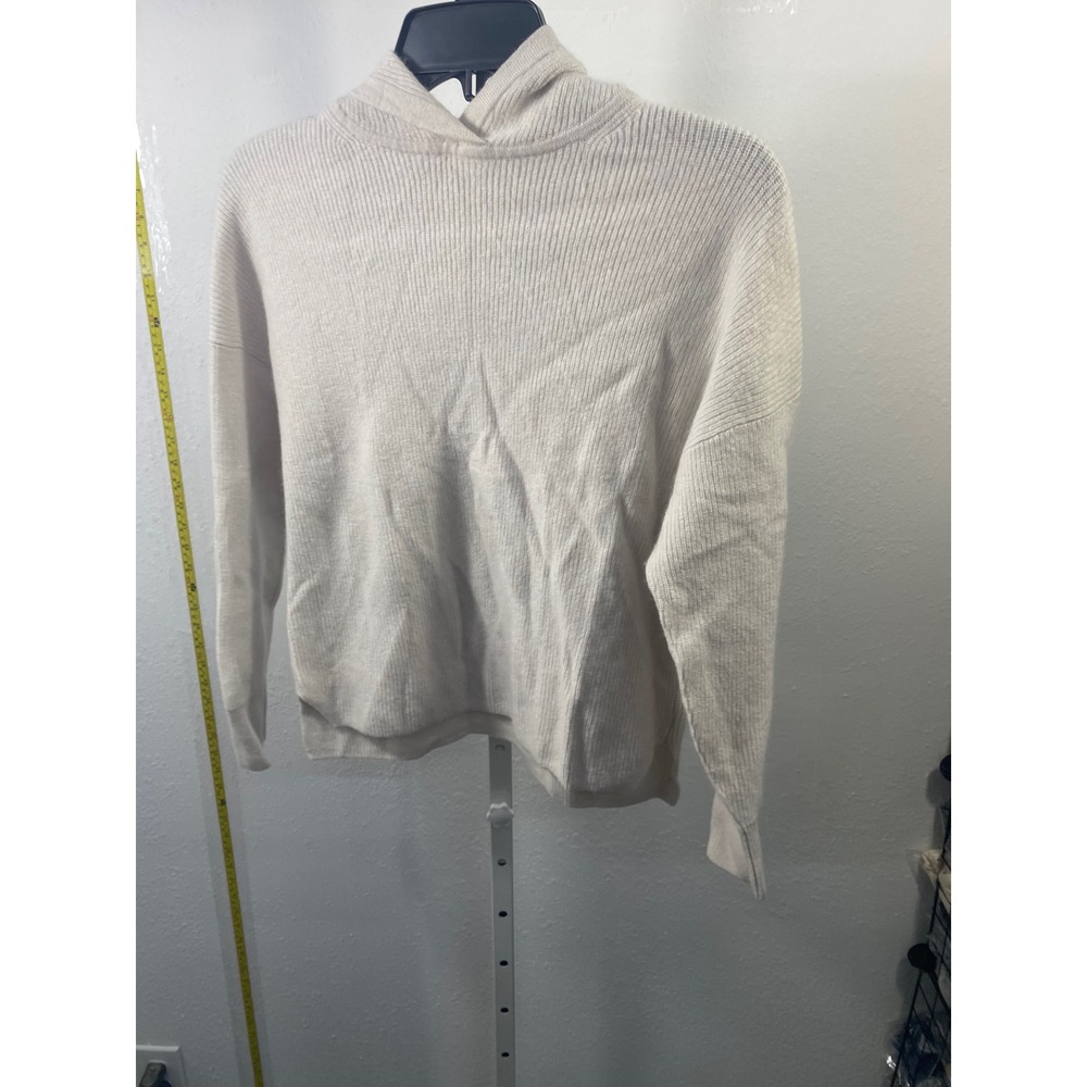 Zella Wool‎ Cashmere Ribbed Knit Hoodie Sweater Cream XS